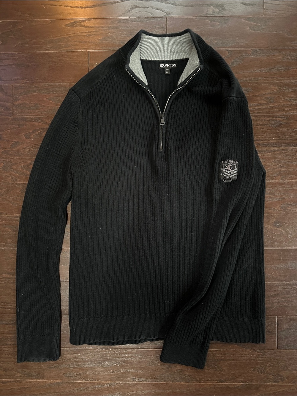 Express Black Ribbed Half-Zip Sweater with Contrast Collar